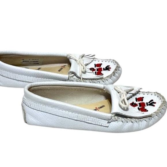 White Leather Minnetonka Thunderbird Moccasins - Picture 4 of 8